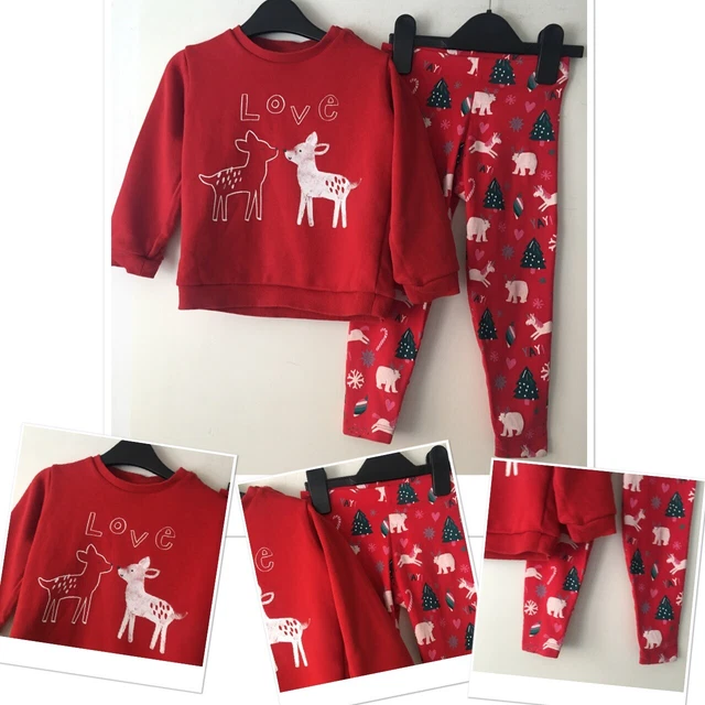 M&S girls xmas unicorn polo bear Leggings & xmas jumper outfit 2-3 Years