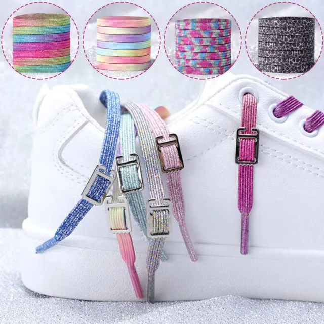 Cordones de zapatos elásticos sin corbata coloridos cordones planos zapatillas cordón de metal*