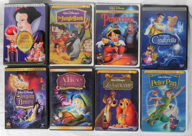 8 Disney DVDs, Classic Animated Movies, Cinderella Pinocchio Snow White + More