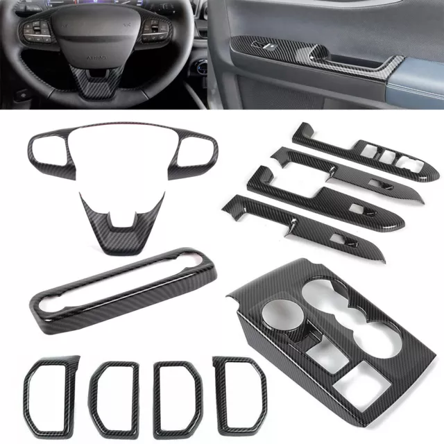 Carbon Fiber Steering Wheel Dash Panel Cover Trims Kit For Ford Bronco Sport 21+