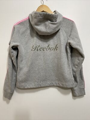 Reebok Girls Solid Performance Hoodie Zip Up Size Medium 12 Gray Pink Cotton