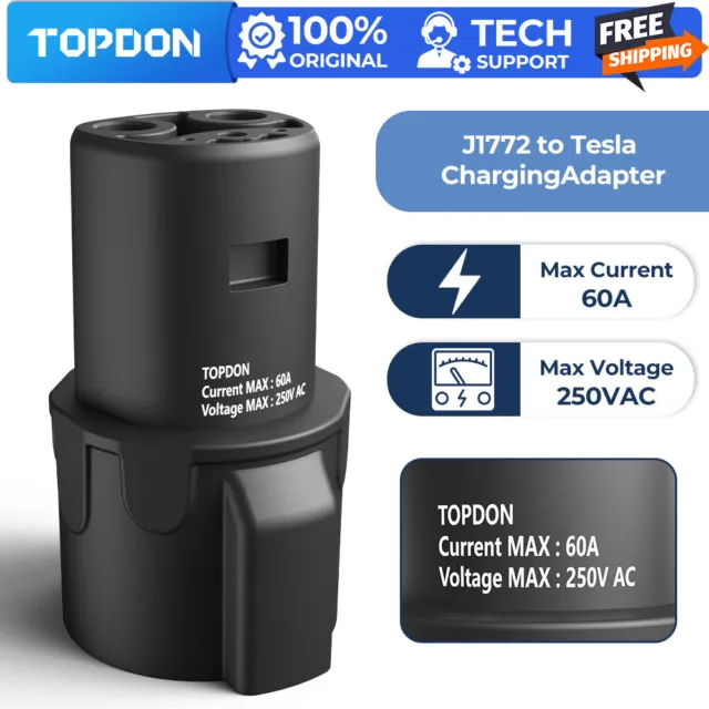 Tesla to J1772 Charging Adapter, Max 60A & 240V (White) Electric Vehicle