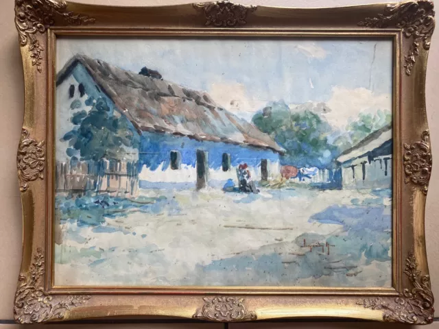 László NEOGRADY (1896-1962) - tolles Aquarell: BAUERNHOF 2