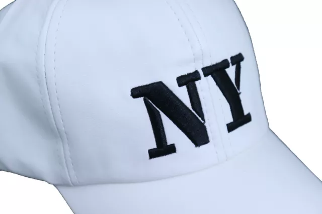 Femmes Hommes Blanc Couleur Simili Cuir Mode Casquette Baseball Ny Noir New York