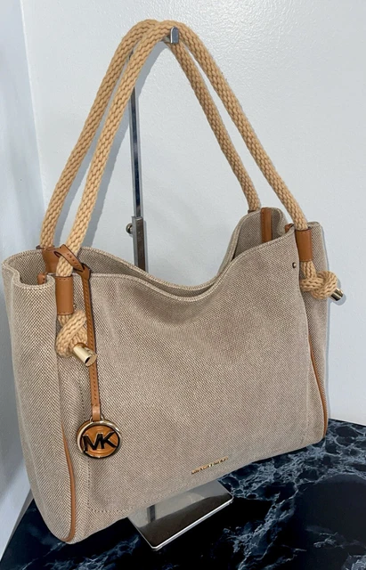 MICHAEL KORS ISLA Large Grab Bag Satchel Shoulder Tote Bag Canvas