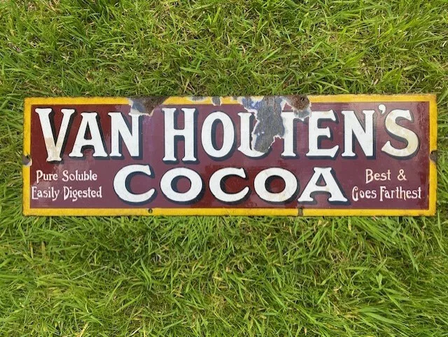 Van Houten's Cocoa original enamel advertising sign - lovely condition