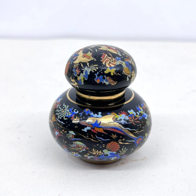 Vintage Hand Painted Pottery Ointment Balm Pot - Decorative Herbal Container