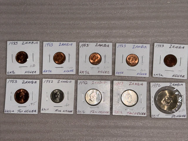 Zambia 10 Coins Lot 1, 2, 5, 10, 50 Ngwee  World Coins 1968 - 1983