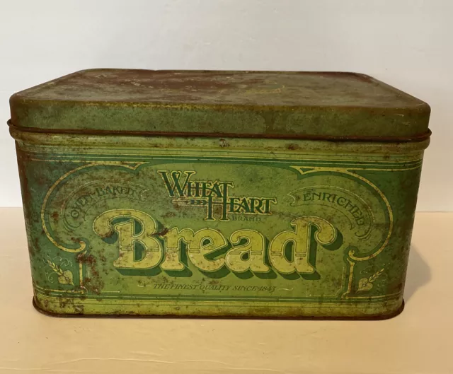 Bread Box R&D Co Vintage 1977 Wheat Heart Metal Tin Large Container See Pics