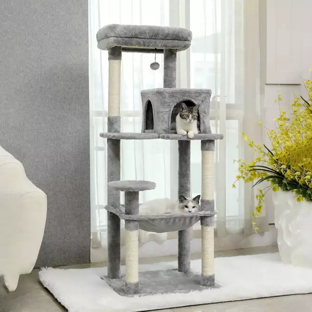 LONESSL Grey Cat Tree Tower Scratching Post Scratcher Cats Condo House Bed 143cm