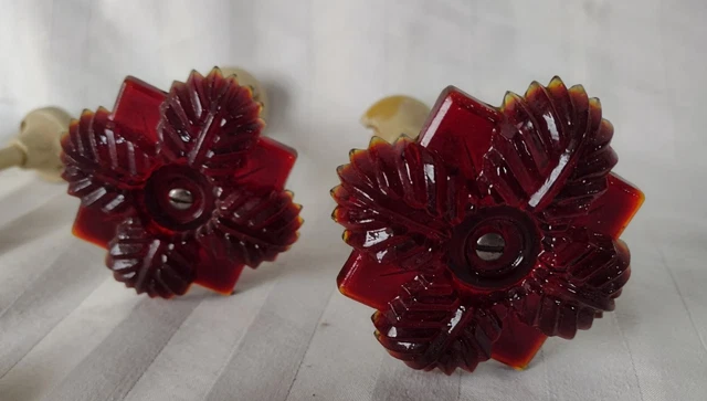 6 Antique Victorian Ruby Red Glass Flower Curtain Tie Backs 5