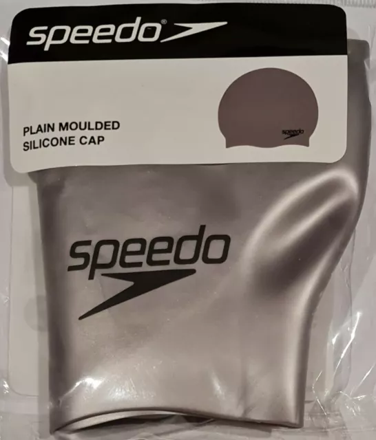 Speedo Plain Moulded Silicone Cap - Adult Swimming Cap - Chrome Grey - Swim Cap