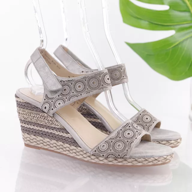 Johnston Murphy Women's Sandal Size 8.5 Wedge Heel Grey Leather Ankle Strap Shoe