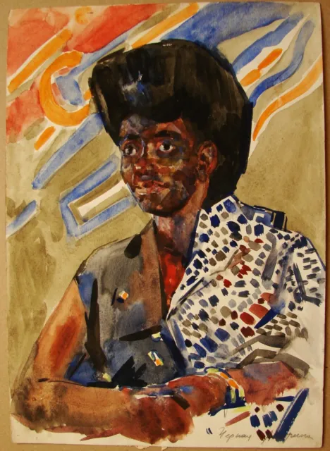 Ukrainian Soviet Painting realism fauvism cubism female portrait African woman