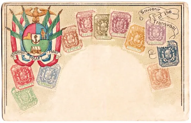 BRITISH AFRICA The Transvaal Colony PENNY STAMPS COLLAGE Embossed Postcard 1910