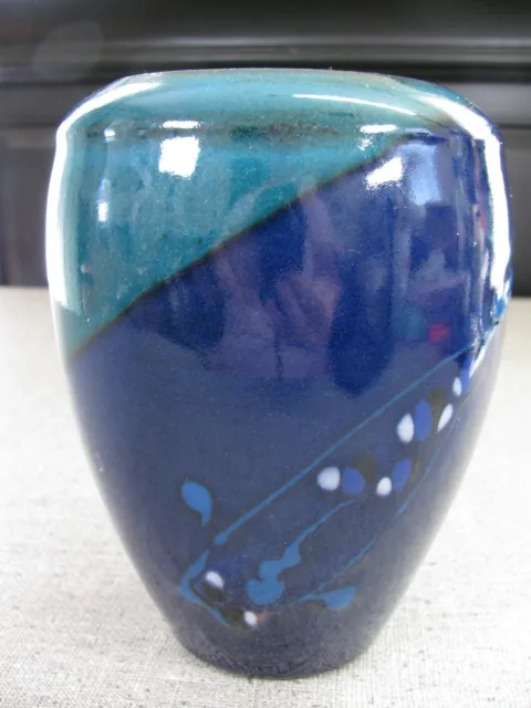 STILLFire Studio Art Pottery-Carol Ann Bauer-Vase Fish Design Teal Blue Signed