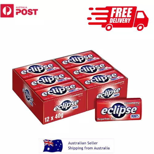 Eclipse Strawberry 40g X 12 Tins Bundle Pack Mints Australian Owned