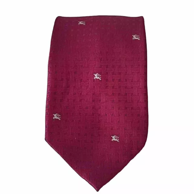 BURBERRY LONDON Men's Silk Tie  ITALY Luxury Burgundy Red Basket Weave 4” x 58”