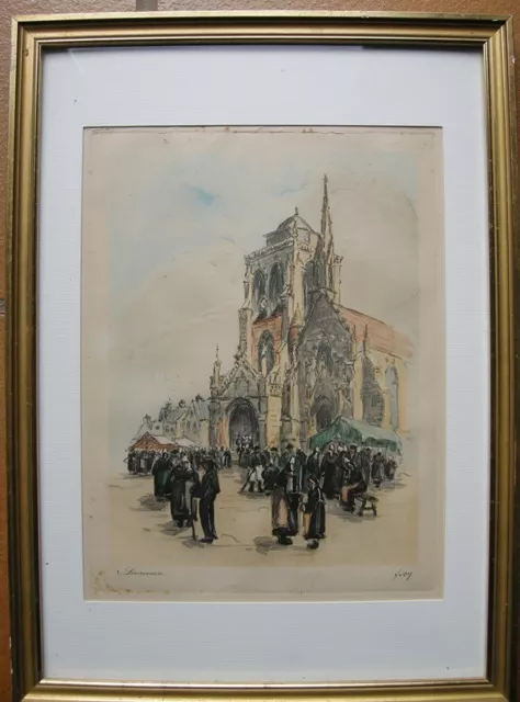 Jolie Gravure Locronan (Bretagne) Jour De Marche Par Yvon