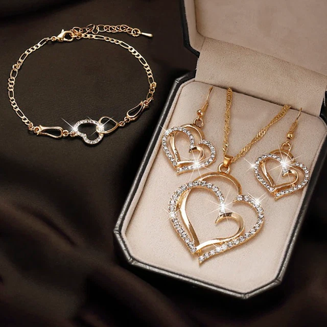 Exquisito Collar Colgante de Cristal de Circón de Lujo Hueco Doble En Forma de Corazón