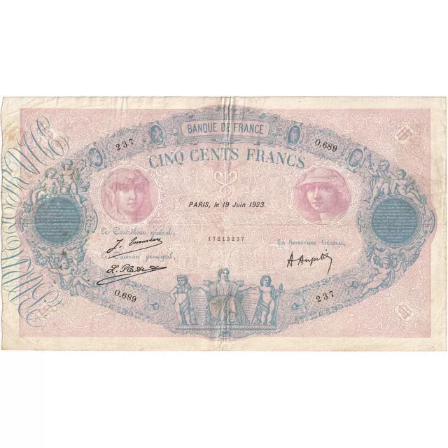 [#334644] France, 500 Francs, Bleu et Rose, 1923, O.689, TB+, Fayette:30.27, KM: