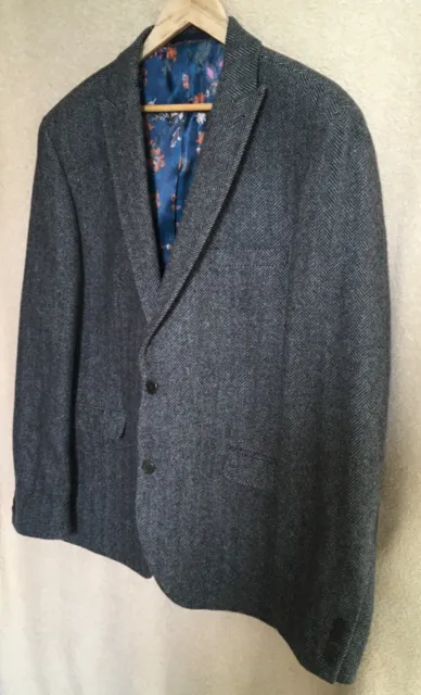 NEXT Signature Mens Grey Herringbone Jacket Blazer Size 46 Large Tailored Fit