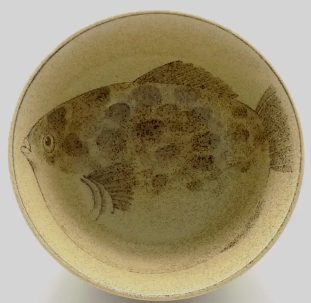 VTG Japanese Sushi Rice Soup Bowl Stoneware Pottery Fugu Pufferfish Fish Signed