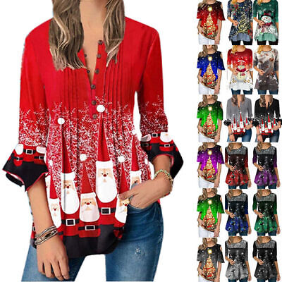 Women Christmas Party Cosplay Tunic Shirt Casual T-Shirt Loose Fit Blouse Tops