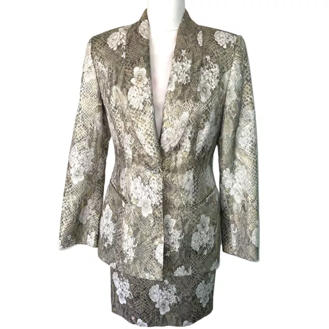 Zion Vintage Womens Skirt Suit Size 4 Metallic Floral Snake Print Rayon Jacket