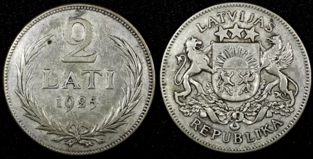 Latvia Silver 1925 2 Lati 2 Years Type 27mm KM# 8 (24 331)