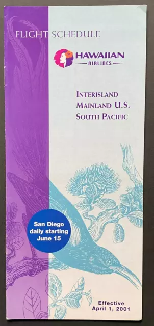 Hawaiian Airlines Timetable Effective April 1, 2001