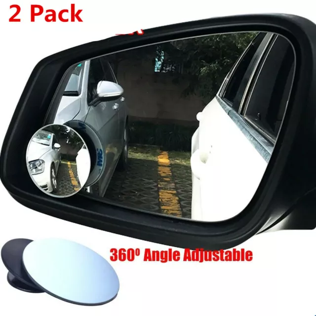 2 Car Rearview Blind Spot Wide Angle Adjustable Rimless Mirror Rear View Convex