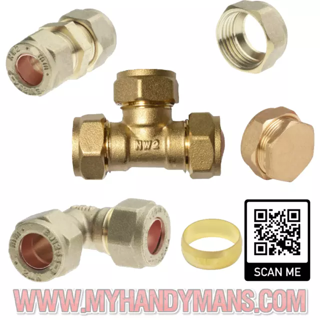 8mm Brass Compression fittings for Copper Plumbing Pipe Hot & Cold Systems