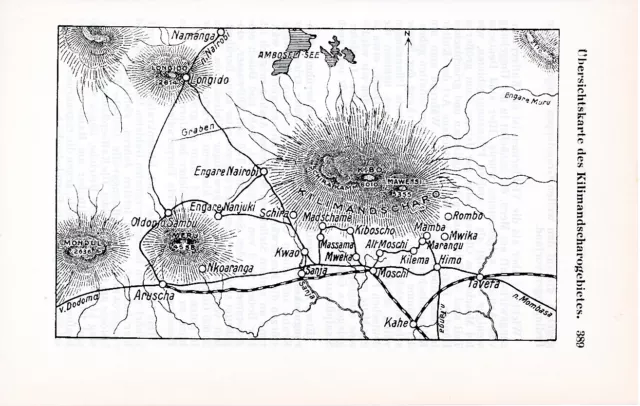 Kilimanjaro Tanzania 1936 kl. orig. Karte + Reisef. (14 S.) Moshi Arusha Marangu