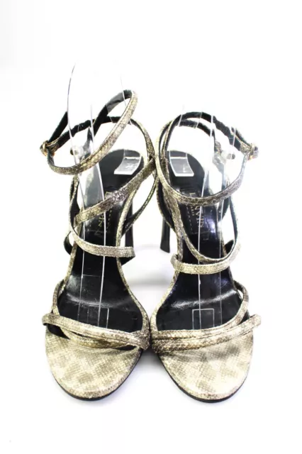 Lanvin Womens Metallic Faux Snakeskin Strappy Stiletto Sandals Gold Sz 37.5 7.5 2