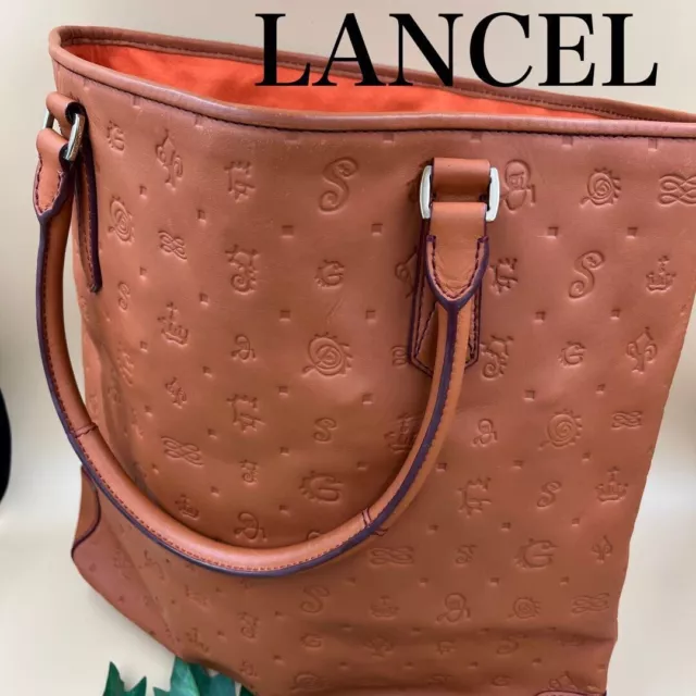 LANCEL Dali Daligramme Embossed Leather Tote Handbag Mint Condition From Japan!!