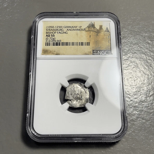 GERMANY, Strassburg. Anonymous Silver Denar 1050-1250, Bishop Facing, NGC AU55 GERMANY, Strassburg. Anonymous Silver Denar 1050-1250, Bishop Facing, NGC AU55