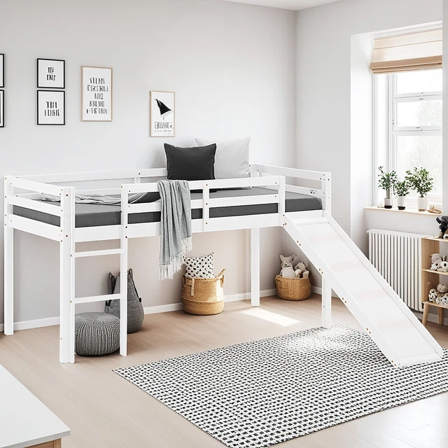 Rideaux Pour Lit Mezzanine Avec Tunnel Et Tour - Blanc Et Noir, Polyester, Ensemble Jeu