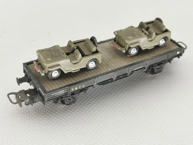 NEUF - Wagons PLAT A ESSIEUX CONTENEUR DANZAS SNCF train HO 1/87 Jouef