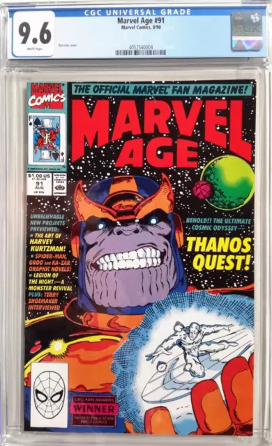 🔥Marvel Age #91 Cgc 9.6*1990*Silver Surfer*Thanos Quest #1 Preview*❄White Pages