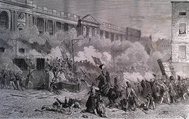 gravure hors texte - année 1882 Paris révolution 1830 Prise du Louvre Tuileries