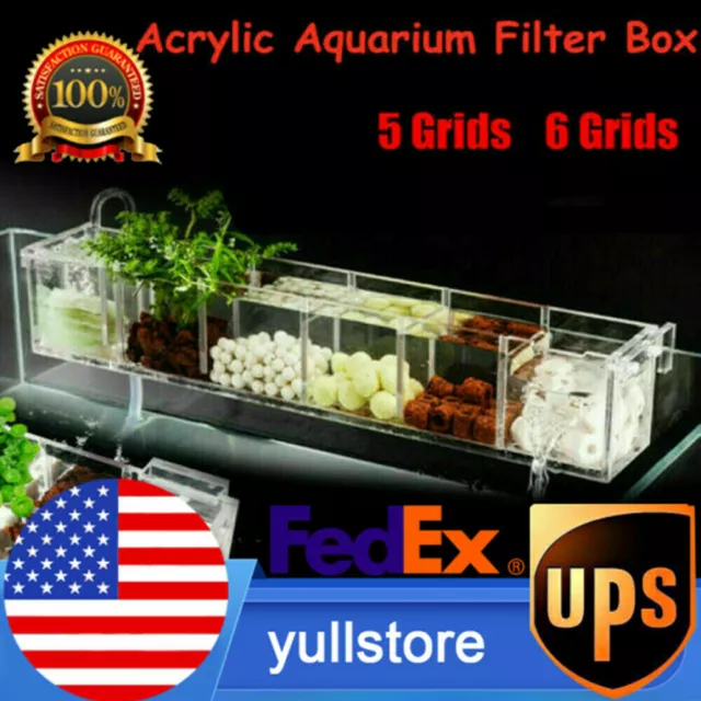 5/6 Grids Acrylic Aquarium Fish Tank External Hang On Filter Box Transparent USA