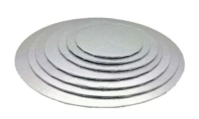 Quality Silver Round Cake Display Boards Foil Turned Edge 2mm Thick ALL SIZES 2