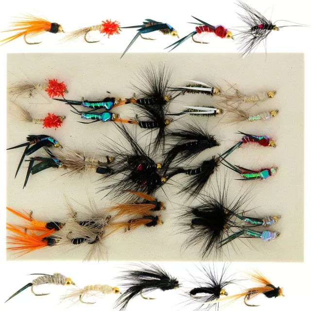 30 x Mixed Trout Flies Flys Gold Headed Nymphs Set For Fly Fishing