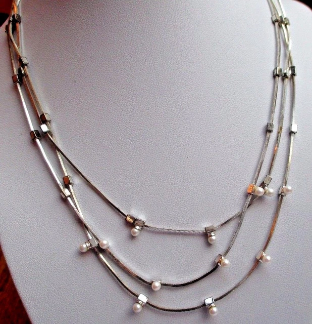 Collier Vintage Perles Blanches Argenté - Modèle 3248
