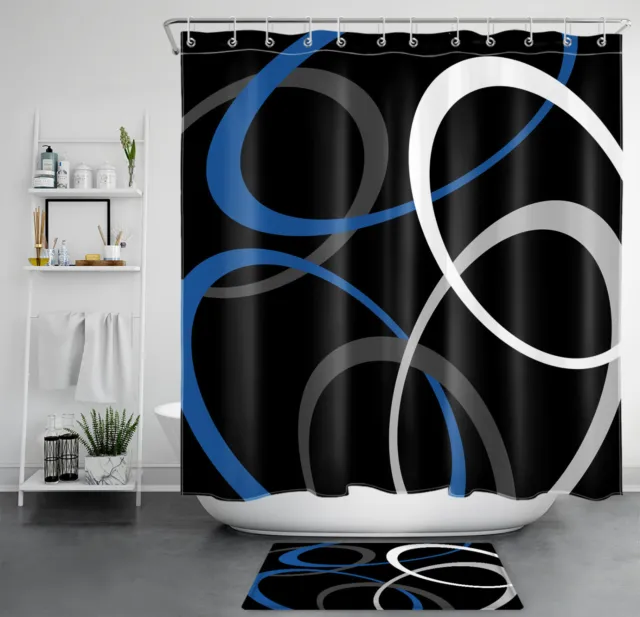 Juego de cortinas de ducha abstractas a rayas negras grises para decoración de baño