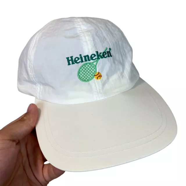 Vintage 90's Heineken Beer Promo Tennis Racket Snapback Hat Cap Nylon White