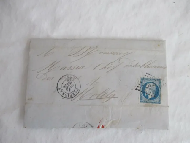 lettre classique Marque Postale PERPIGNAN 66 > MOLITG 20c 1859 CURE THERMALE