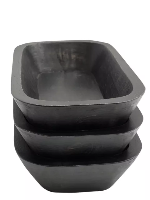 BNDPLUS 3Set black Antique Small Wooden Dough Bowl Oblong Hand Carved For Home