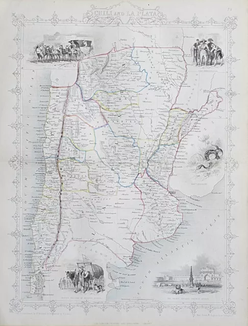 c1854 CHILI & LA PLATA CHILE Genuine Antique Map by Rapkin